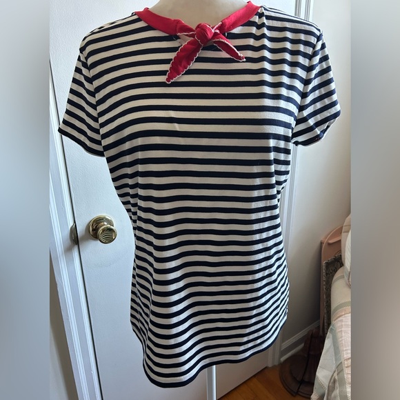 All Row Tops - NWOT All Row Black & White Striped w/ red  tie T-shirt Sz. Lg